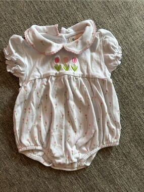 Baby Luigi Pink Tulip Embroidered Bubble Romper 6M - never worn
